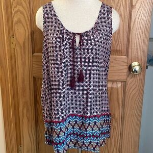 Faded Glory blue,navy,burgundy,tan sleeveless shirt with front tasseled tie